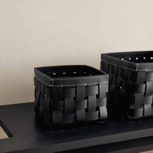 Small braided leather basket