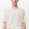 Knitted cotton polo shirt with lace pattern