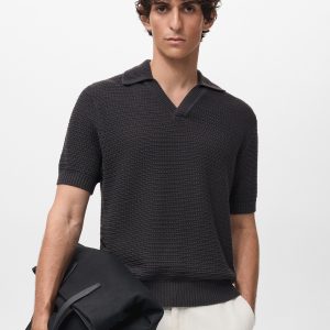 Crochet cotton polo shirt