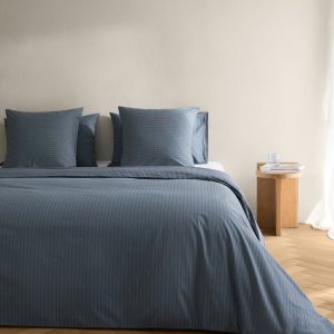 Reversible percale cotton striped duvet cover for 180/200 cm bed