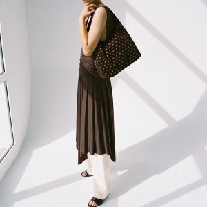 Suede shopper bag with eyelets