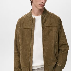 Suede leather bomber jacket
