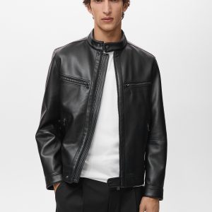 Zip-up faux-leather jacket