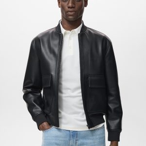 Faux-leather bomber jacket