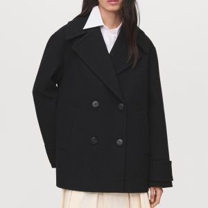 Double-breasted wool-blend coat
