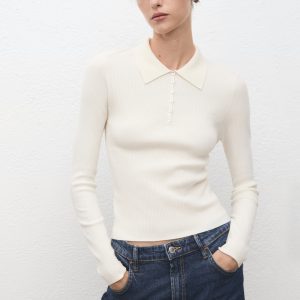 Polo-neck ribbed sweater