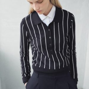 Striped polo-neck sweater
