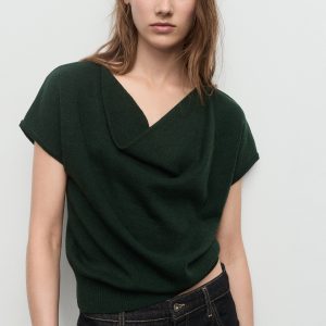 Short-sleeved top with draped neckline