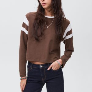Contrasting collar cotton t-shirt