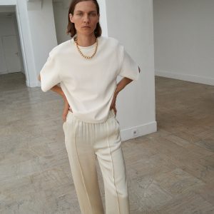 Satin pants with side openings