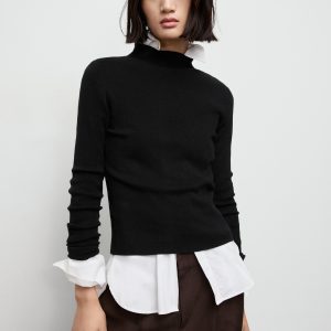 Fitted sweater with perkins neck