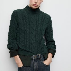 Braided sweater with perkins neck