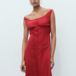 Linen-blend dress with buttons