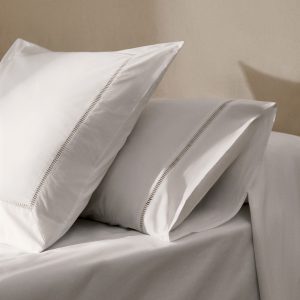 Two cotton percale hemstitched pillowcases 60x60 cm