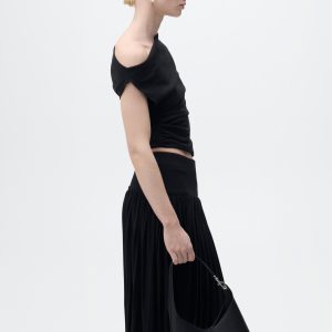 Cotton top with asymmetrical neckline