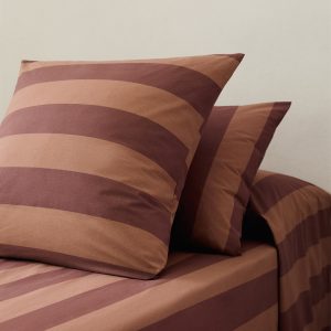 Two cotton percale striped pillowcases 50x75 cm
