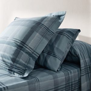 Percale cotton watercolor check-print pillowcase 50x75 cm