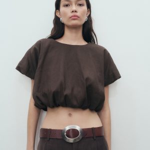 Ramie cropped balloon blouse
