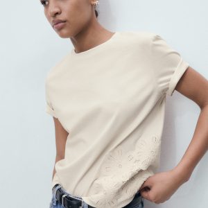 Floral-embroidered cotton t-shirt