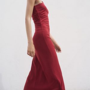 Asymmetrical dress with gathered strap