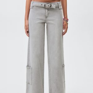 Wide-leg jeans with buckle