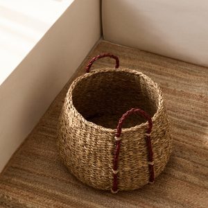 Natural fibre coloured hand basket