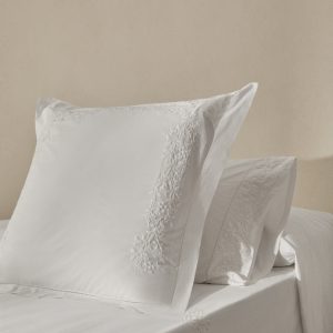 Two cotton percale pillowcases with embroidered flowers 60x60 cm