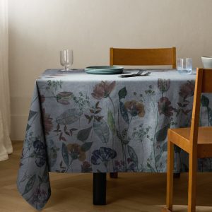Cotton linen floral-print tablecloth for 10 diners