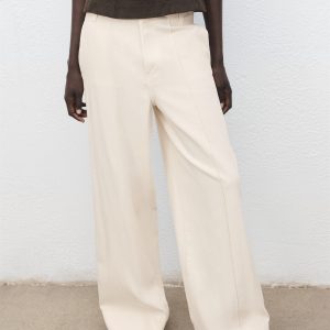 Wide leg denim pants with stitching