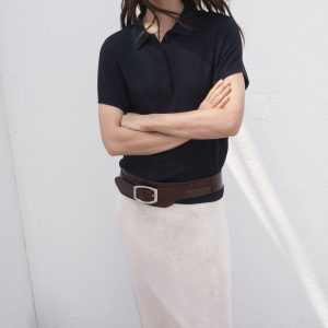 Short-sleeved polo-neck sweater