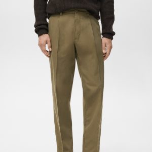 Cotton and lyocell straight-leg pleated pants