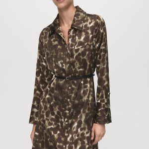 Printed shirt dress with belt