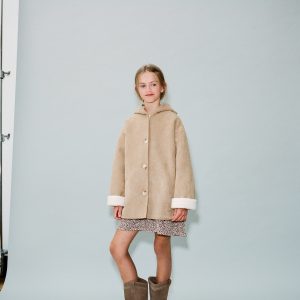 Shearling-effect hooded coat