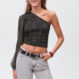 Asymmetrical leopard-print blouse