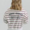 Striped sweatshirt with printed slogan