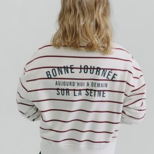 Striped sweatshirt with printed slogan