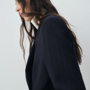 Double-breasted pinstripe suit blazer