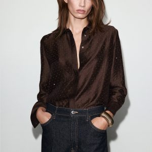 Satin shirt with rhinestones