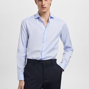 Slim-fit micro-print twill suit shirt