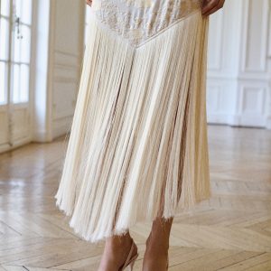 Floral-embroidered dress with fringe detail