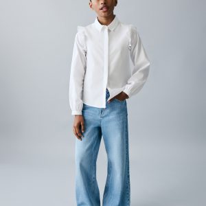 Wideleg low frayed hem jeans