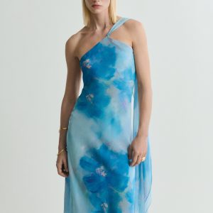 Asymmetrical floral scarf dress