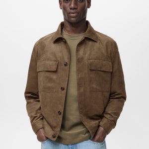 Suede faux-leather overshirt