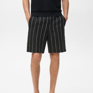 Striped linen-blend Bermuda shorts