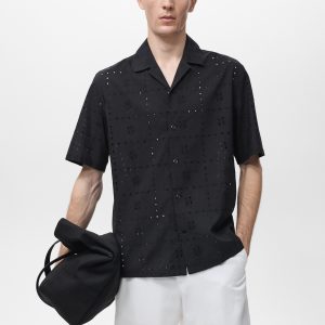 Shirt with embroidered eyelet details