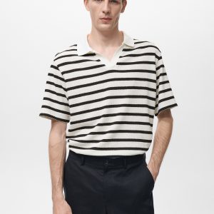 Striped textured knitted polo shirt