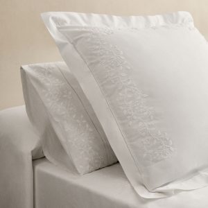 Two pillowcases in embroidered floral percale cotton 50x75 cm
