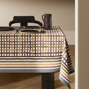 Multi-colored check resin-coated tablecloth for 8 to 10 diners