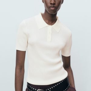 Short-sleeved polo-neck sweater