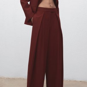 Wide-leg pleated suit pants